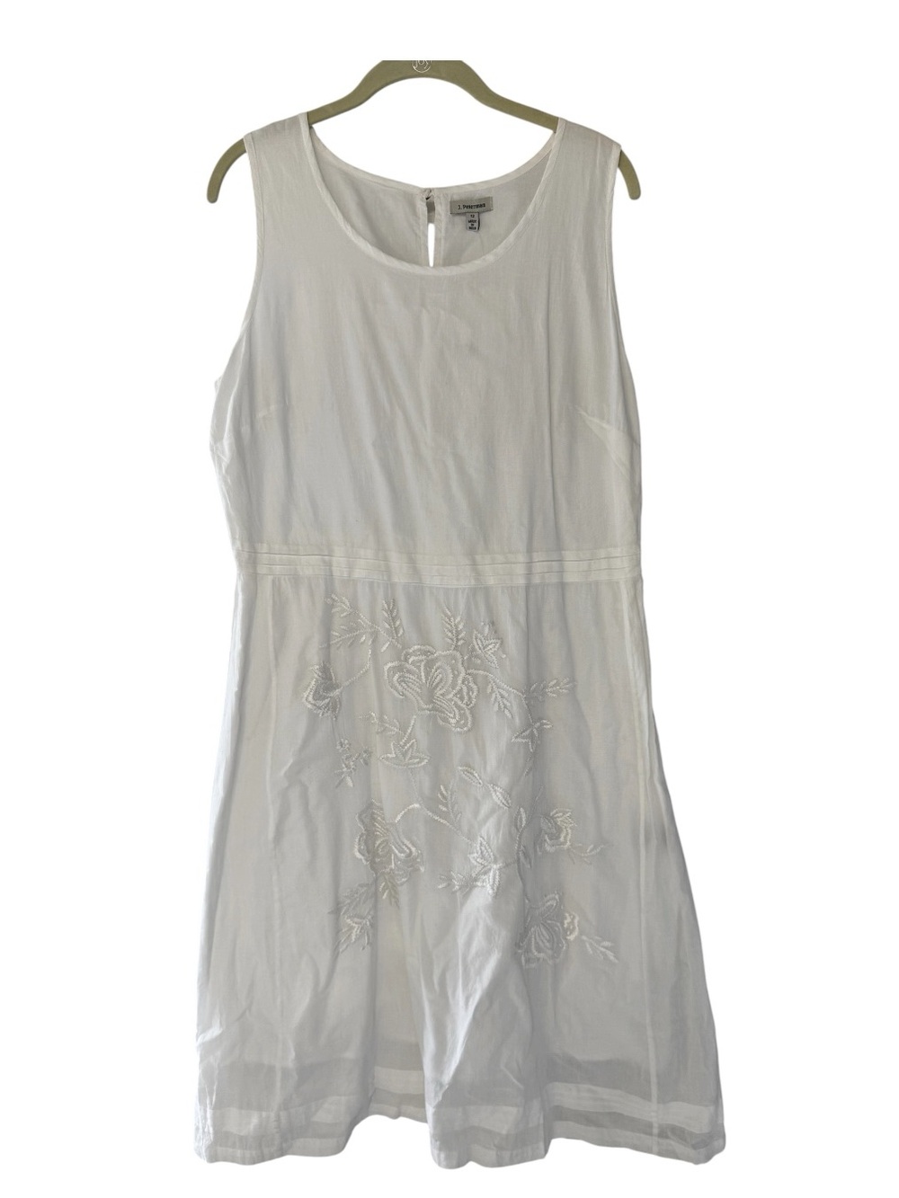 J. Peterman White Cotton Embroidered Midi Dress NWOT Size 12